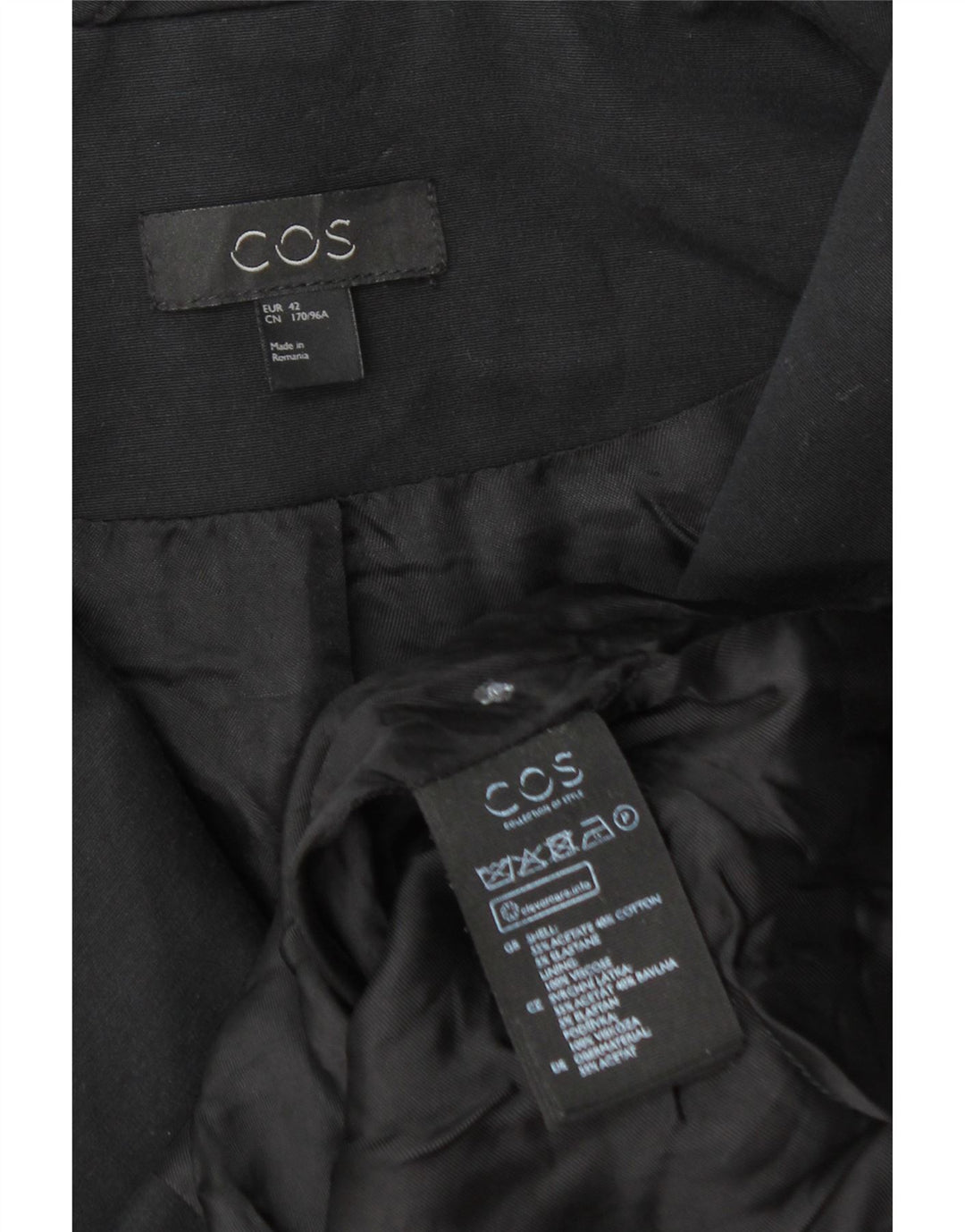 Cos Womens Open Blazer Jacket EU 42 Large Black Acetate
