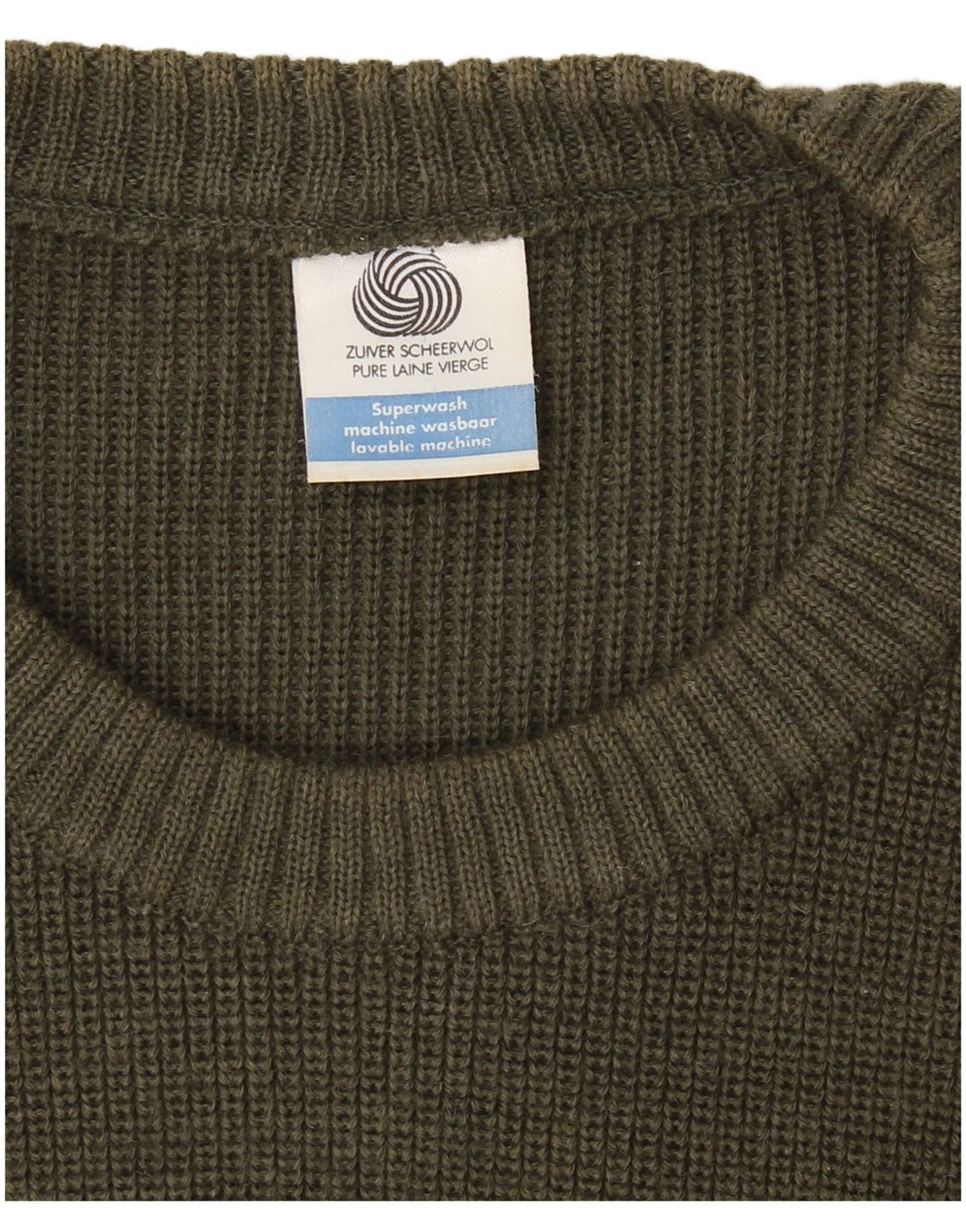 VINTAGE Herre Military Crew Neck Jumper Sweater Large Khaki Virgin Wool