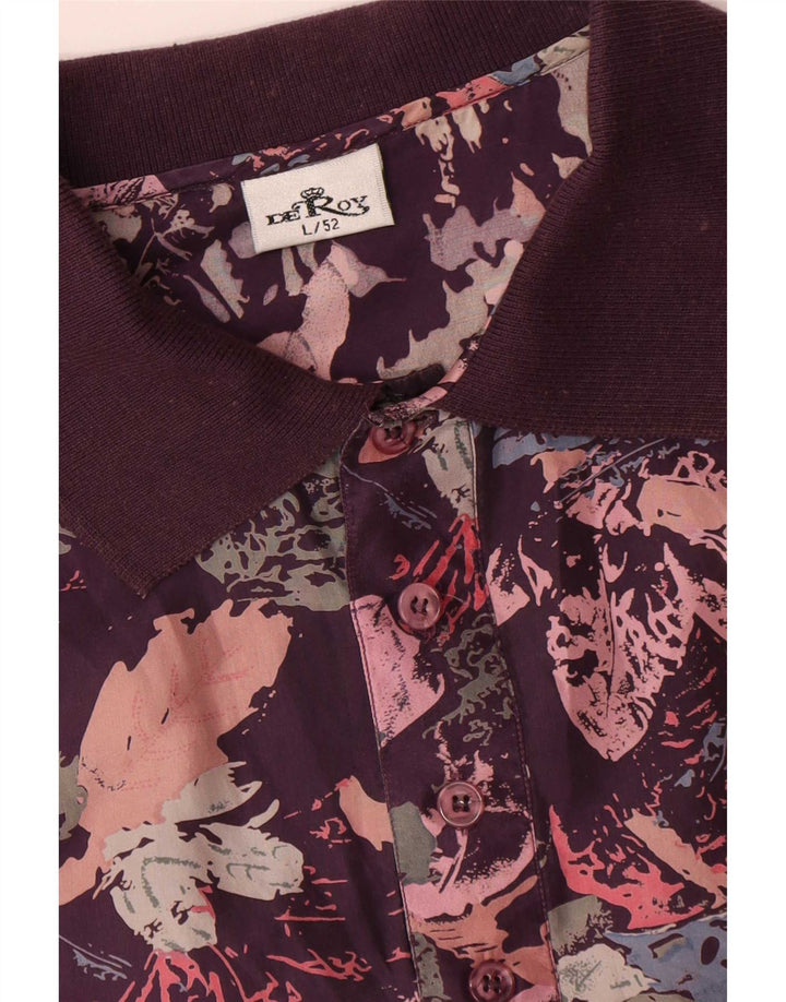 Vintage Herre Pullover Shirt IT 52 Stor Flerfarvet Blomster Silke