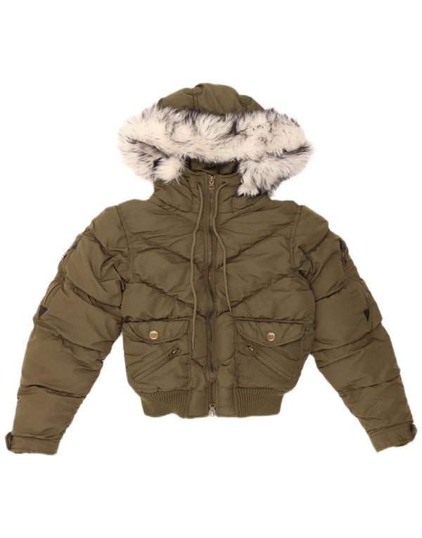 Lee Girls Crop hættepolstret jakke 7-8 år XS Khaki Polyester