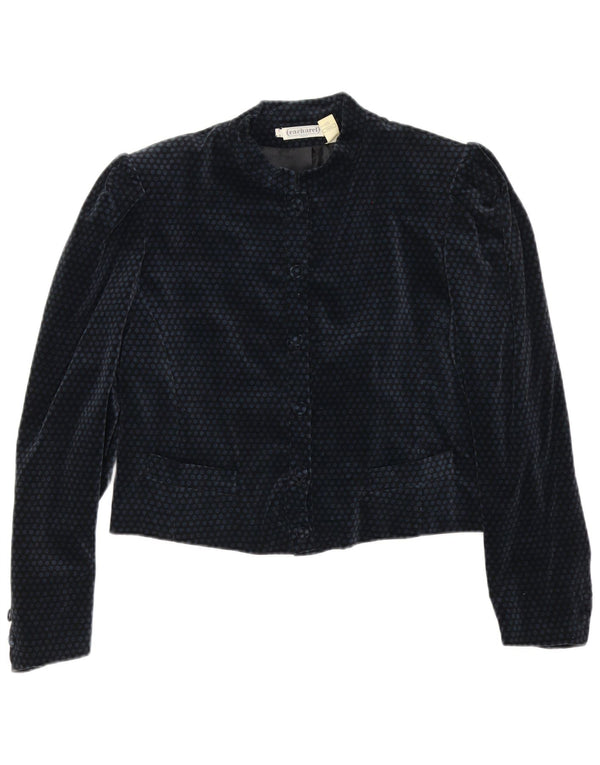 Cacharel Dame Crop 6 Button Blazer Jacket US 10 Large Navy Blue Polka Dot