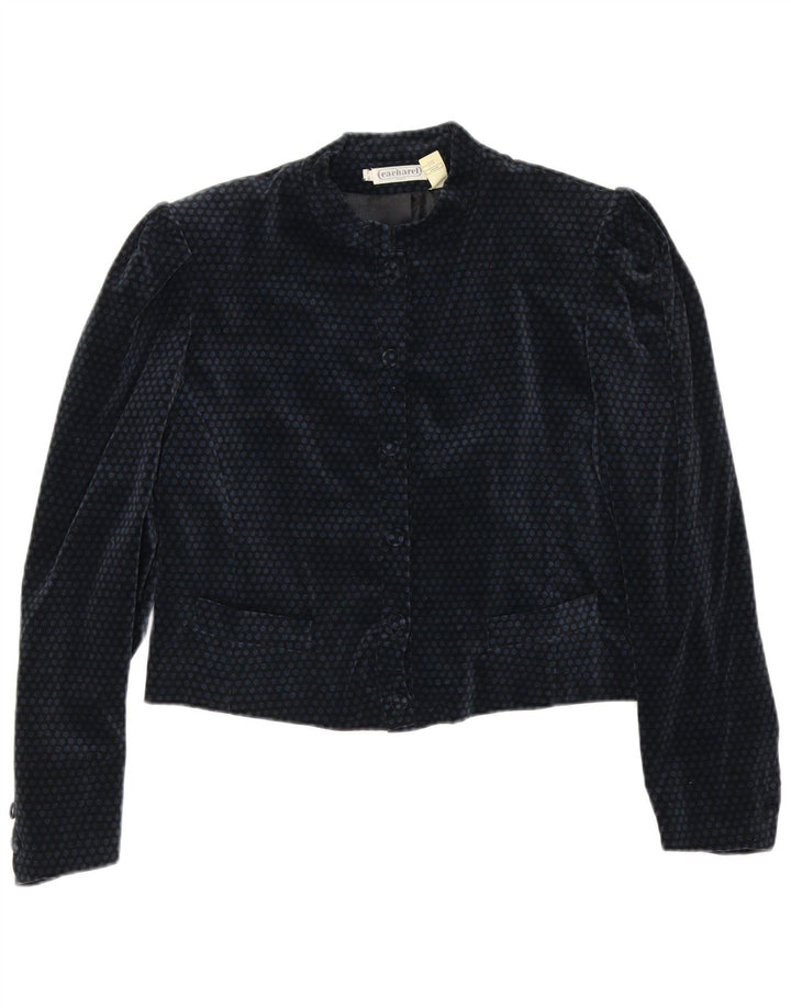 Cacharel Dame Crop 6 Button Blazer Jacket US 10 Large Navy Blue Polka Dot