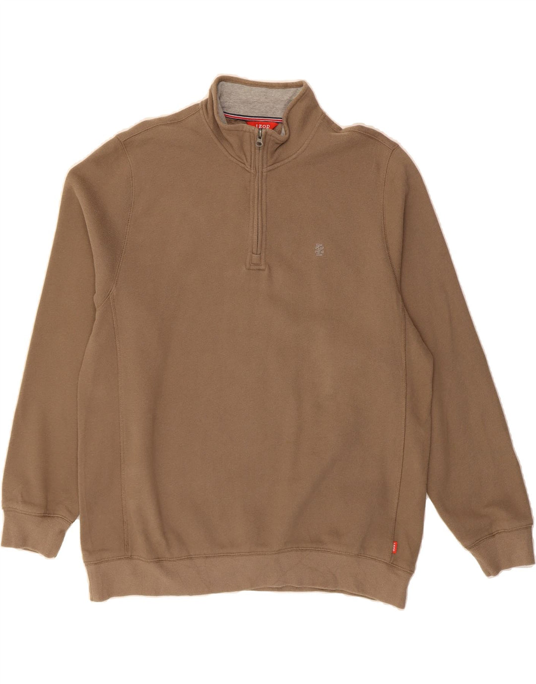 IZOD Mens Zip Neck Sweatshirt Jumper Large Brown Cotton Vintage Izod and Second-Hand Izod from Messina Hembry 
