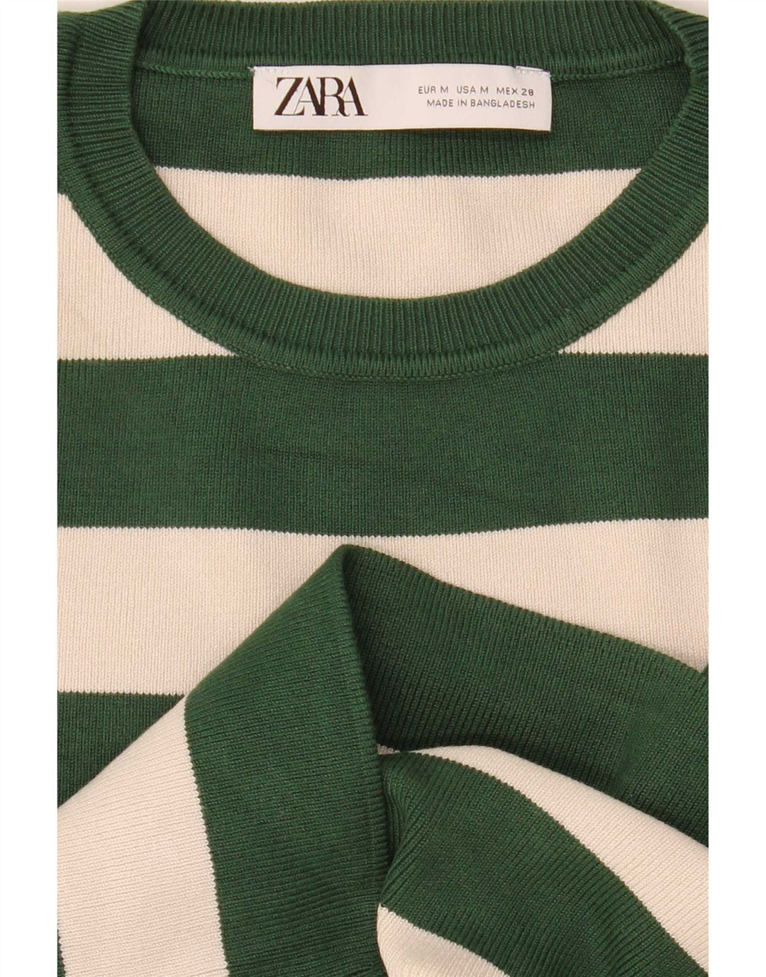 Zara Womens Crop Top Langærmet UK 12 Medium Grøn Stribet