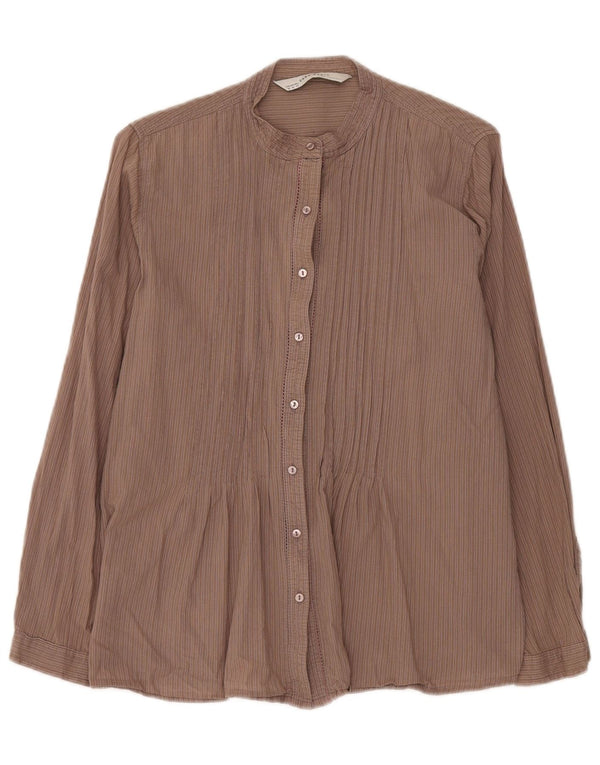 Zara Dame Smoking Shirt UK 12 Medium Brun Stribet
