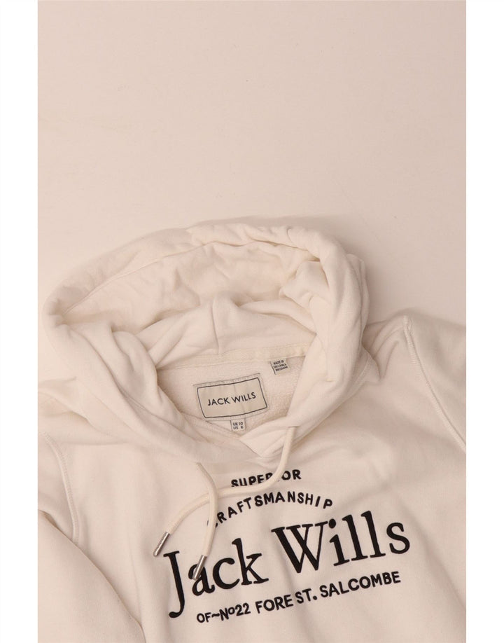 JACK WILLS Grafisk oversized hættetrøje til damer UK 10 Lille hvid bomuld