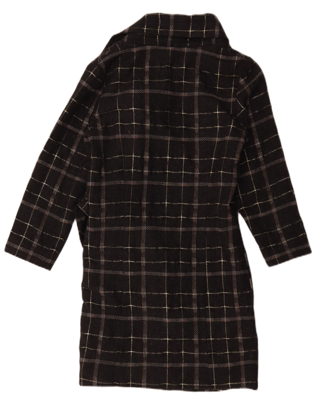 Vintage oversize overfrakke til kvinder US 2 XS sort ternet uld
