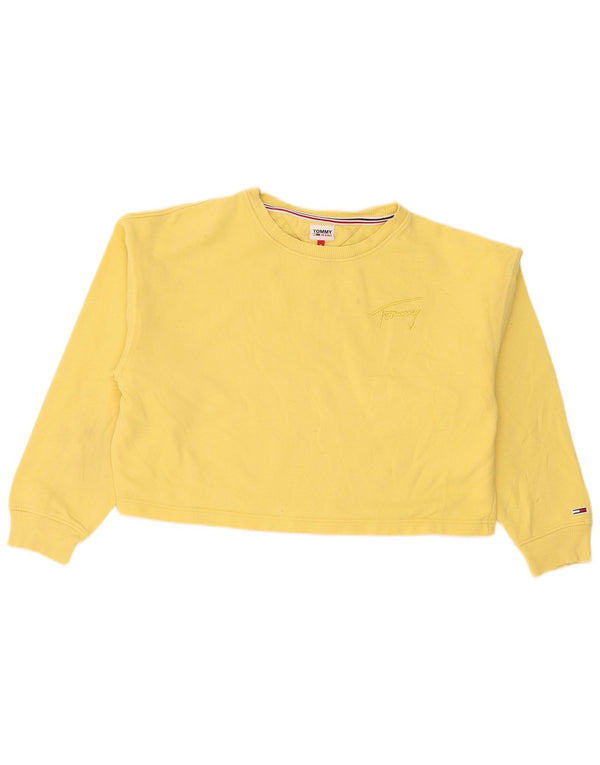 Tommy Hilfiger Dame Crop Sweatshirt Jumper UK 14 Medium Gul Bomuld