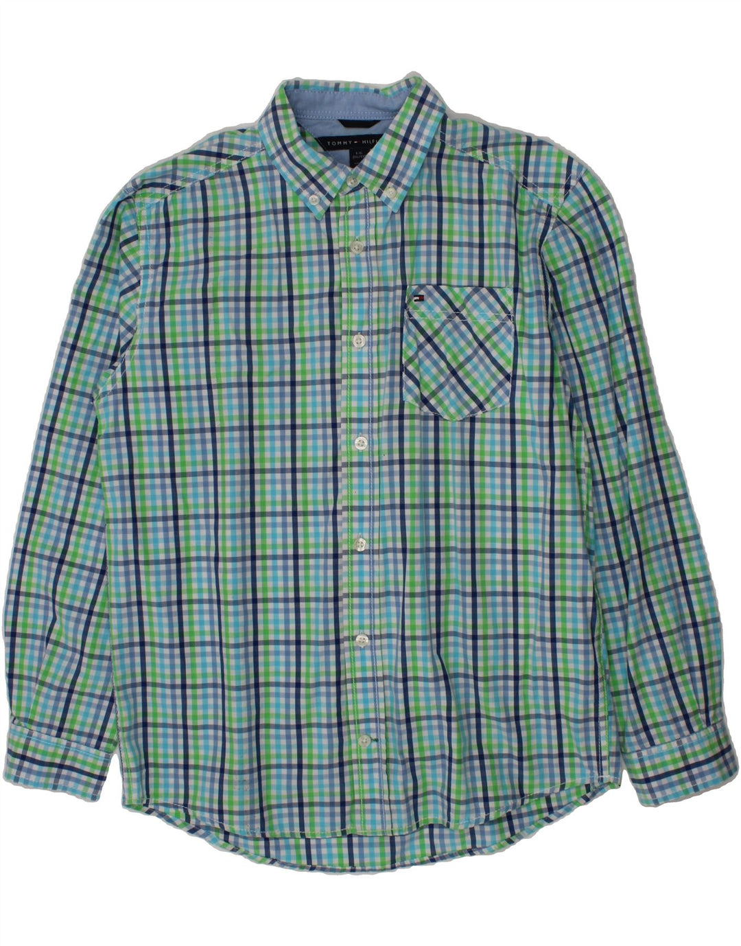 TOMMY HILFIGER Boys Shirt 15-16 Years Large  Blue Check Cotton Vintage Tommy Hilfiger and Second-Hand Tommy Hilfiger from Messina Hembry 