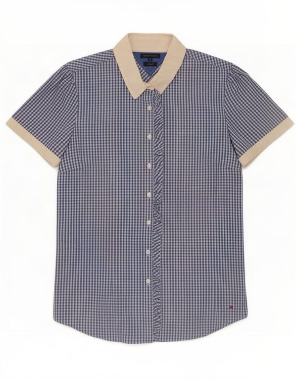 Tommy Hilfiger kortærmet skjorte til kvinder US 10 Large Blue Gingham Cotton