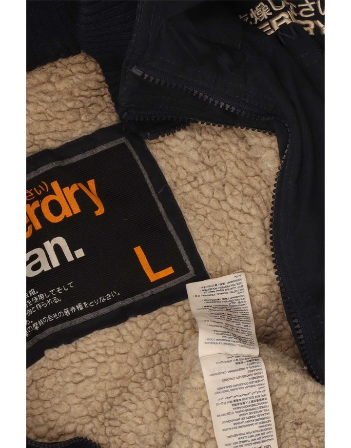 Superdry Parkajakke med hætte til kvinder UK 14 Stor marineblå polyester