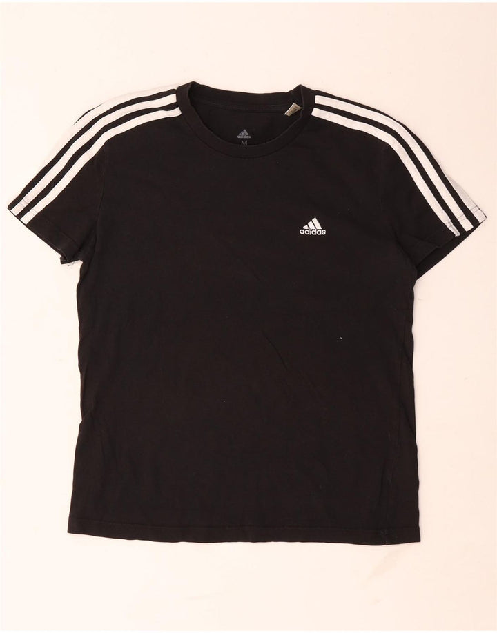 Adidas Dame T-Shirt Top UK 12/14 Medium Sort Bomuld
