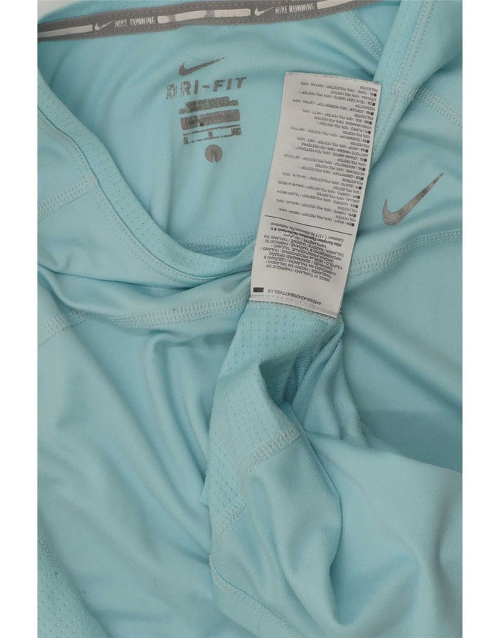 Nike Dame Dri Fit T-Shirt Top UK 10 Small Blue Polyester