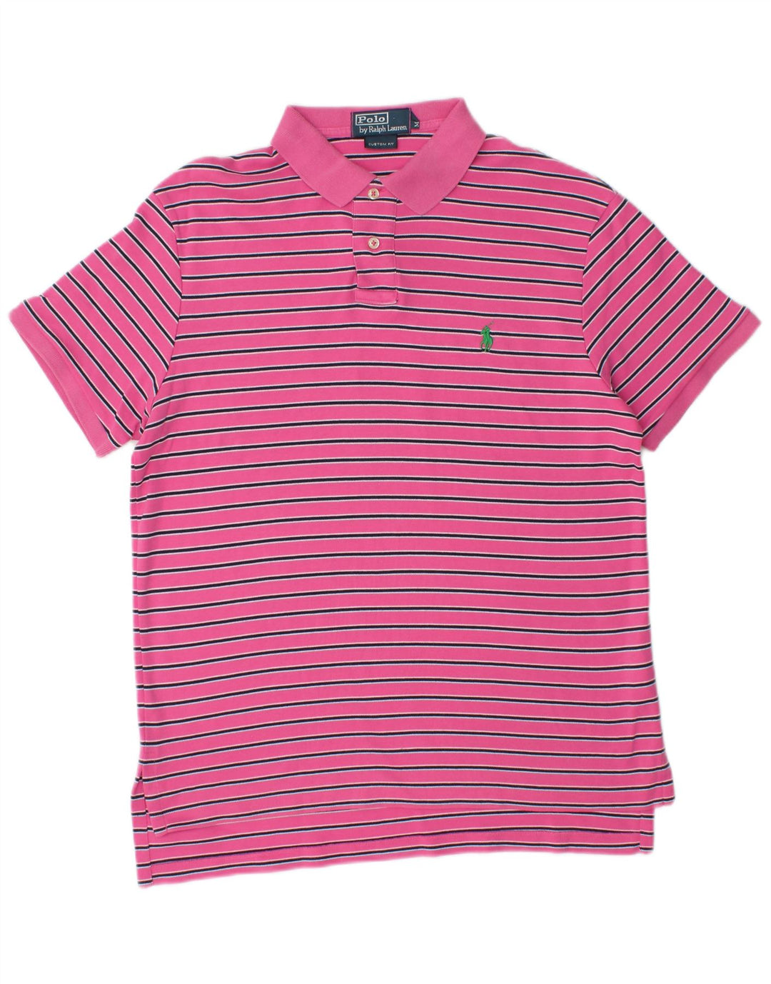 POLO RALPH LAUREN Herre Custom Fit Polo Shirt Medium Pink Stribet Bomuld