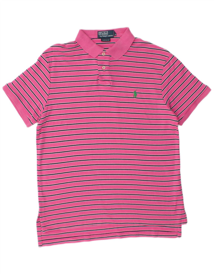 POLO RALPH LAUREN Herre Custom Fit Polo Shirt Medium Pink Stribet Bomuld