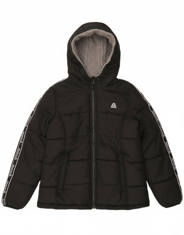 Reebok, grafisk polstret hættejakke til kvinder UK 10 Small Black