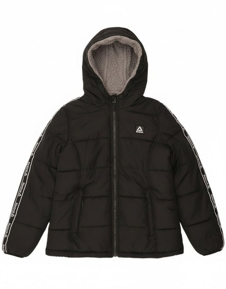 Reebok, grafisk polstret hættejakke til kvinder UK 10 Small Black