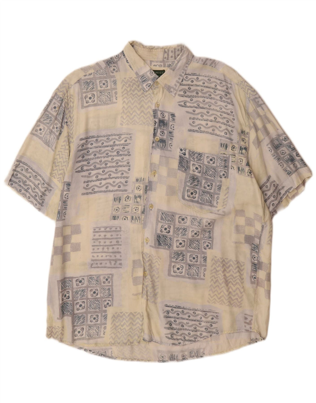 Rodrigo Kortærmet Herreskjorte Størrelse 43 17 XL Beige Patchwork Bomuld