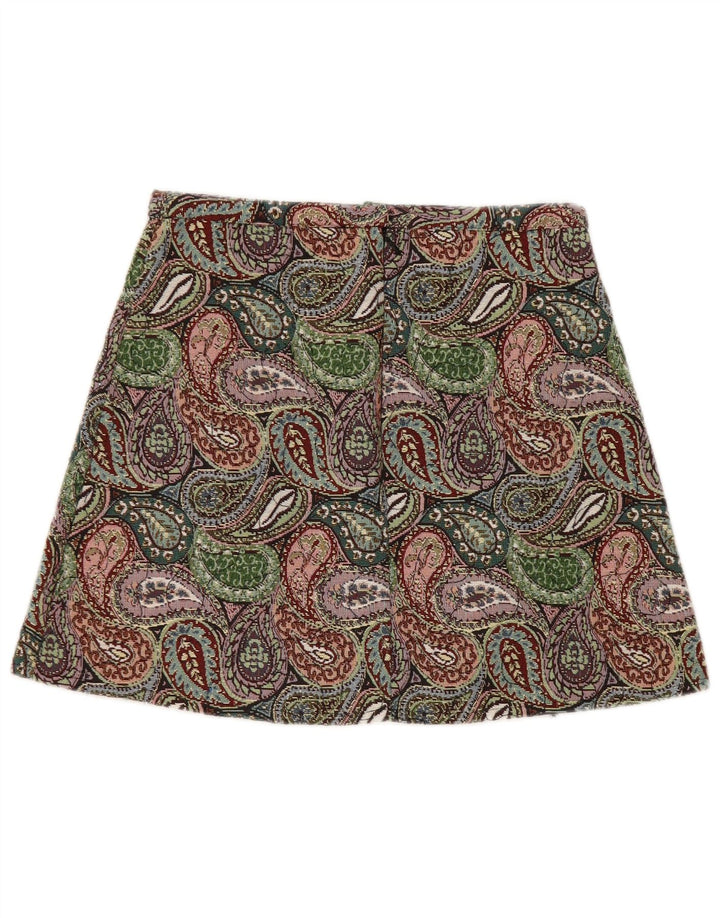 Vintage mininederdel til kvinder W26 lille grøn Paisley