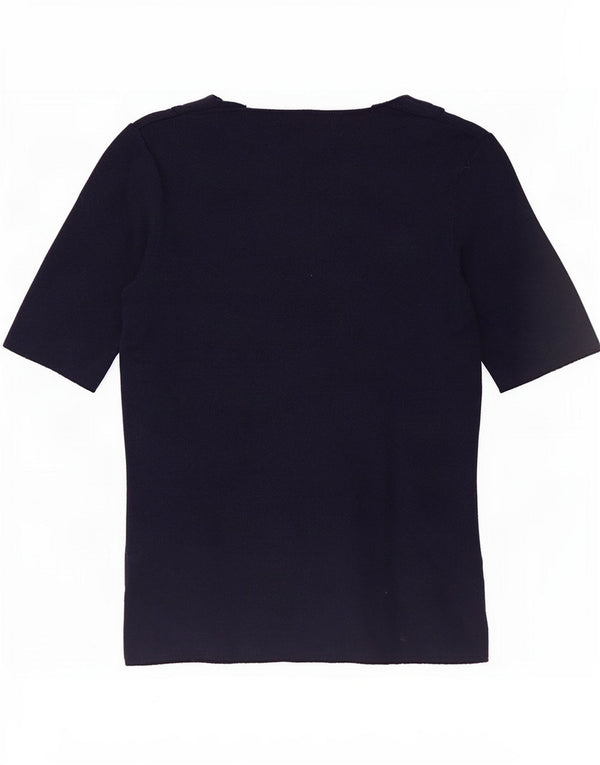Marks & Spencer Womens Crop T-Shirt Top UK 10 Small Navy Blue Viscose