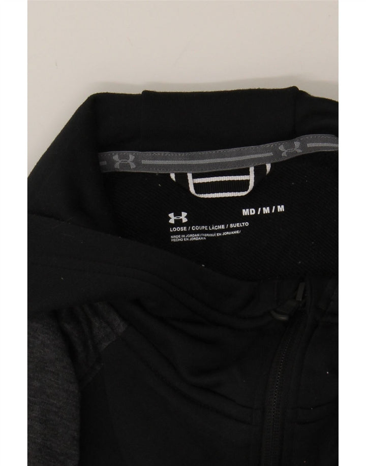 UNDER ARMOUR Mens Graphic Zip Neck Hoodie Jumper Medium Black Colourblock Vintage Under Armour and Second-Hand Under Armour from Messina Hembry 
