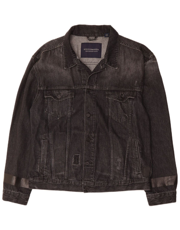 Scotch & Soda Herre grafisk distressed denimjakke UK 44 2XL Grå Bomuld