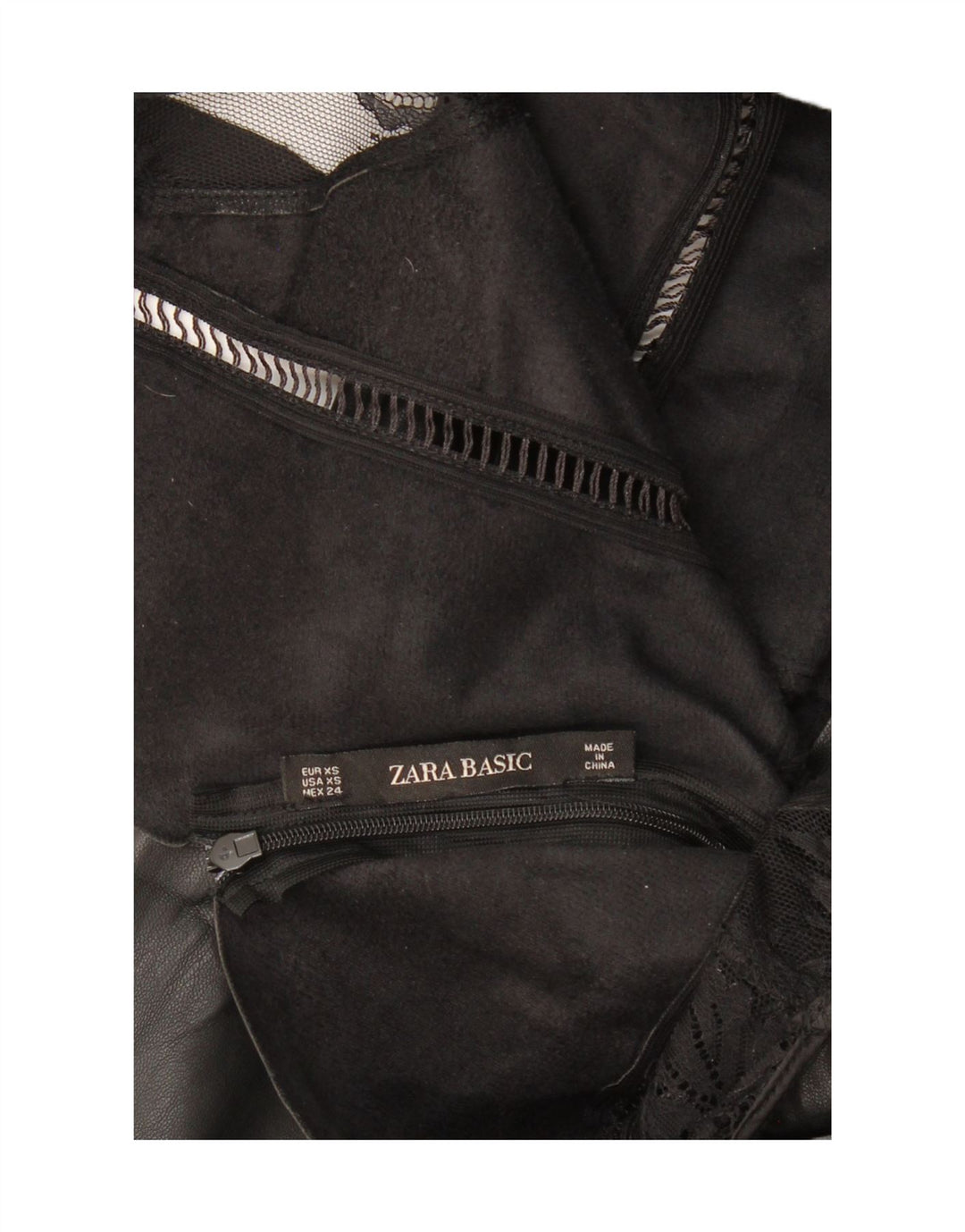 ZARA ærmeløs læderskedekjole til kvinder UK 4 XS Sort