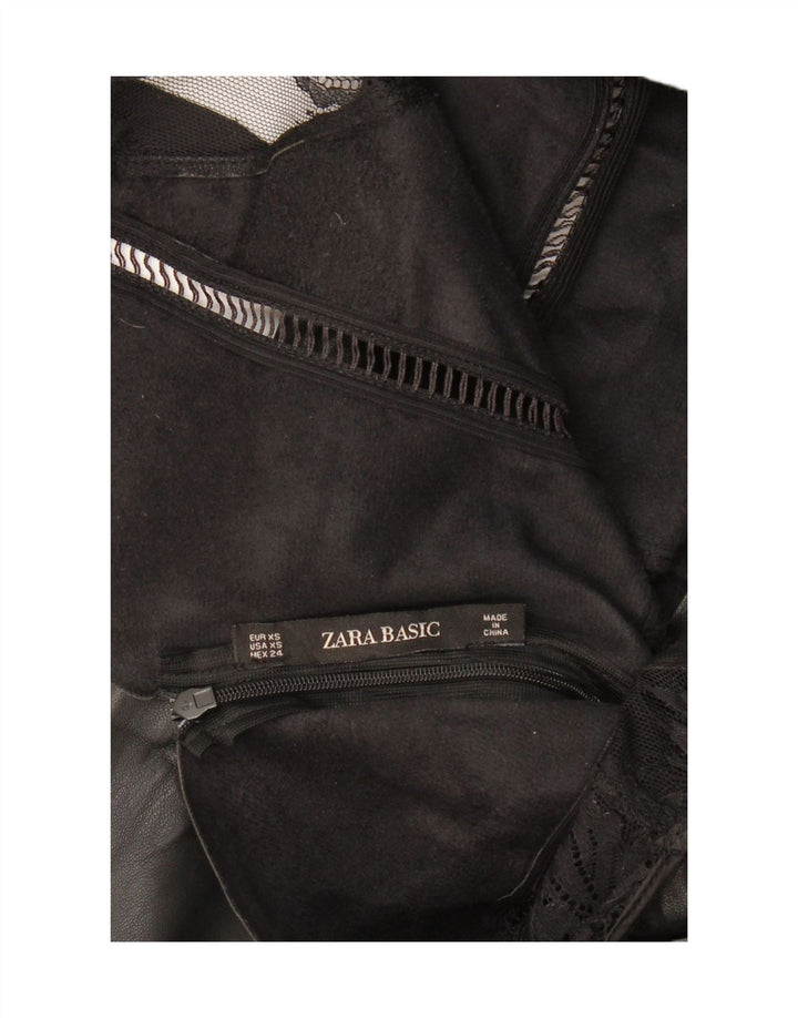 ZARA ærmeløs læderskedekjole til kvinder UK 4 XS Sort