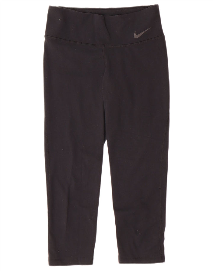 NIKE Dame Dri Fit Capri Leggings UK 8 Small Black Nylon