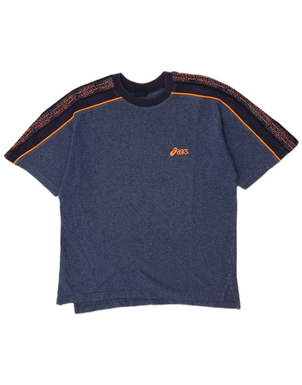 Asics Herre grafisk T-shirt Top Medium Marineblå Colourblock Bomuld