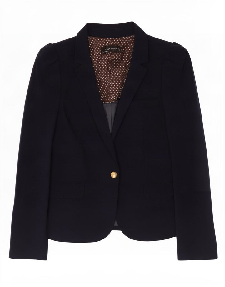 Zara Dame 1 Knap Blazer Jakke UK 12 Medium Navy Blue