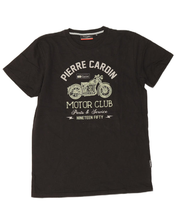 Pierre Cardin Herre grafisk T-shirt Top Medium Sort Bomuld