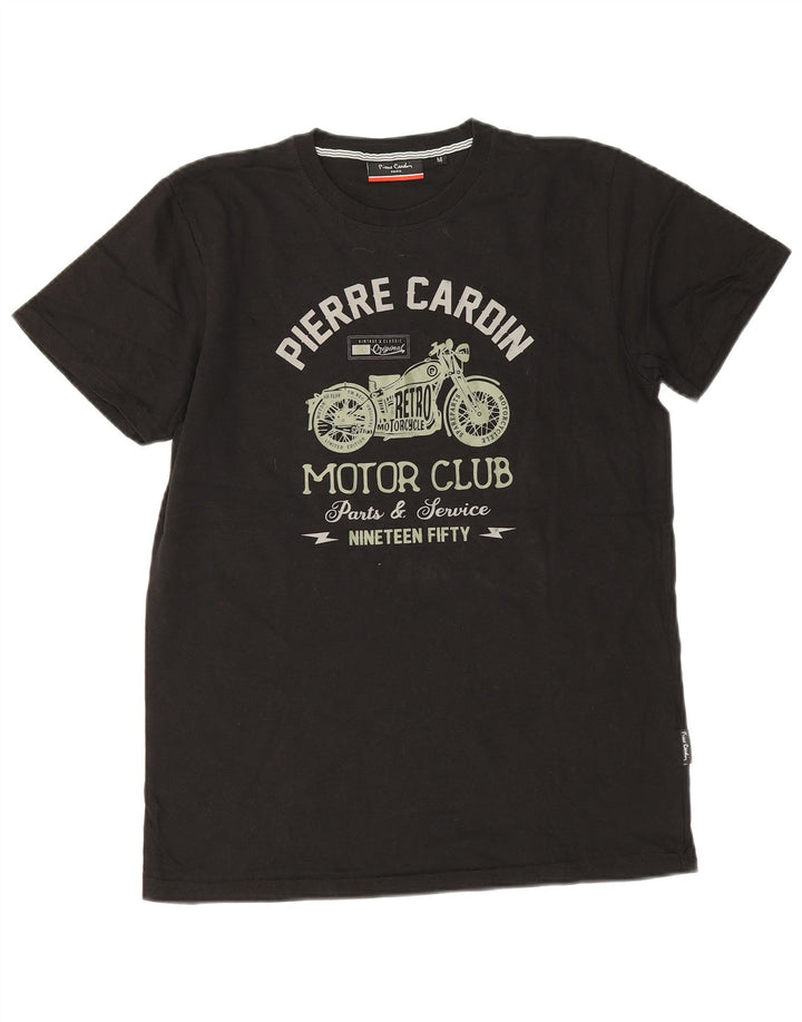 Pierre Cardin Herre grafisk T-shirt Top Medium Sort Bomuld