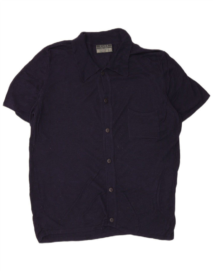Zara Kortærmet Herreskjorte XL Navy Blue Rayon