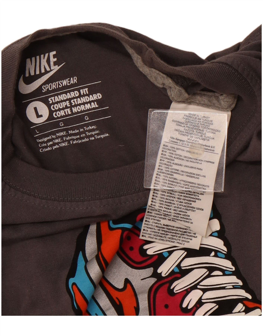 NIKE Herre Standard Fit Grafisk T-Shirt Top Stor Grå Bomuld