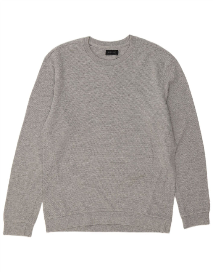 Zara Herre sweater med rund hals XL Grå bomuld