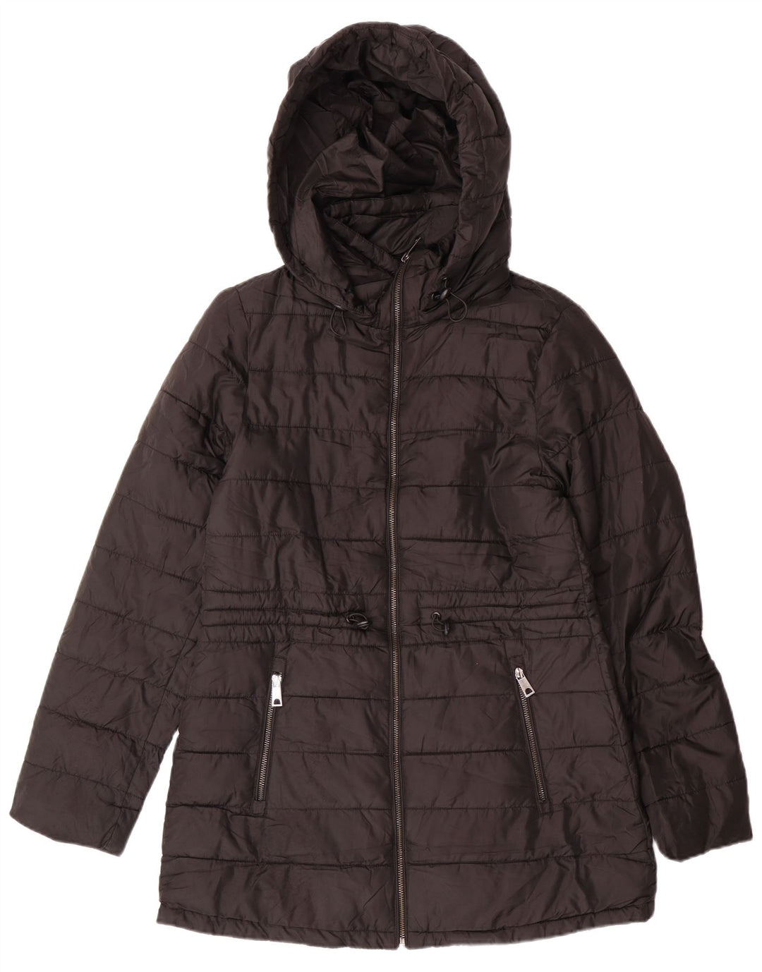 ZARA Polstret hættejakke til kvinder UK 10 Lille sort polyester