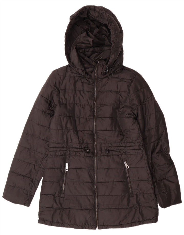 ZARA Polstret hættejakke til kvinder UK 10 Lille sort polyester