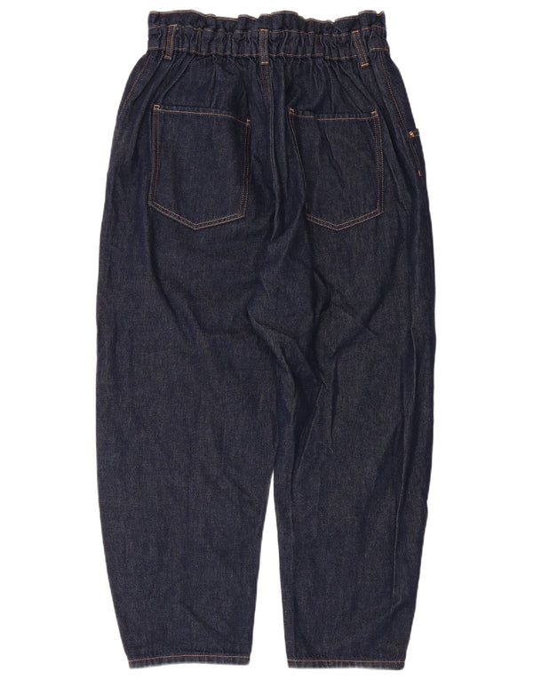 Zara Dame Højtaljede Loose Fit Cropped Jeans EU 44 XL W28 L25 Marineblå