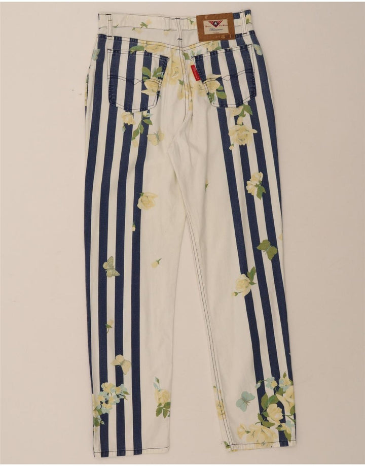 BLUMARINE Womens Straight Jeans IT 44 Medium W30 L29 White Striped Cotton Vintage Blumarine and Second-Hand Blumarine from Messina Hembry 