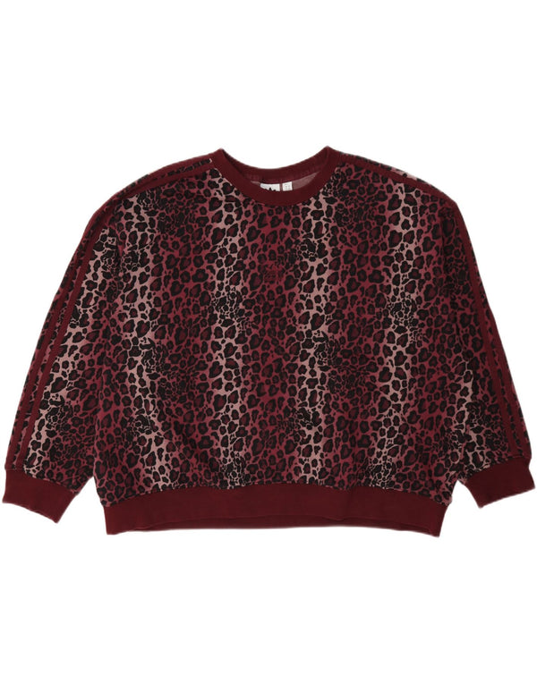 Adidas Dame Oversized Sweatshirt Jumper UK 22 3XL Burgundy Animal Print