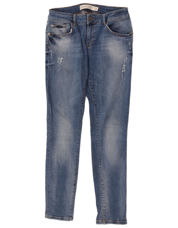 Zara Dame Distressed Skinny Jeans EU 42 Large W32 L30 Blå Bomuld