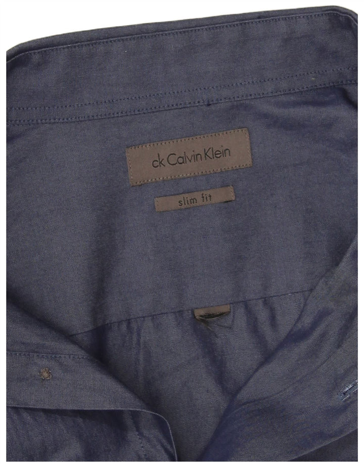 Calvin Klein Herre Slim Fit Skjorte Large Navy Blue