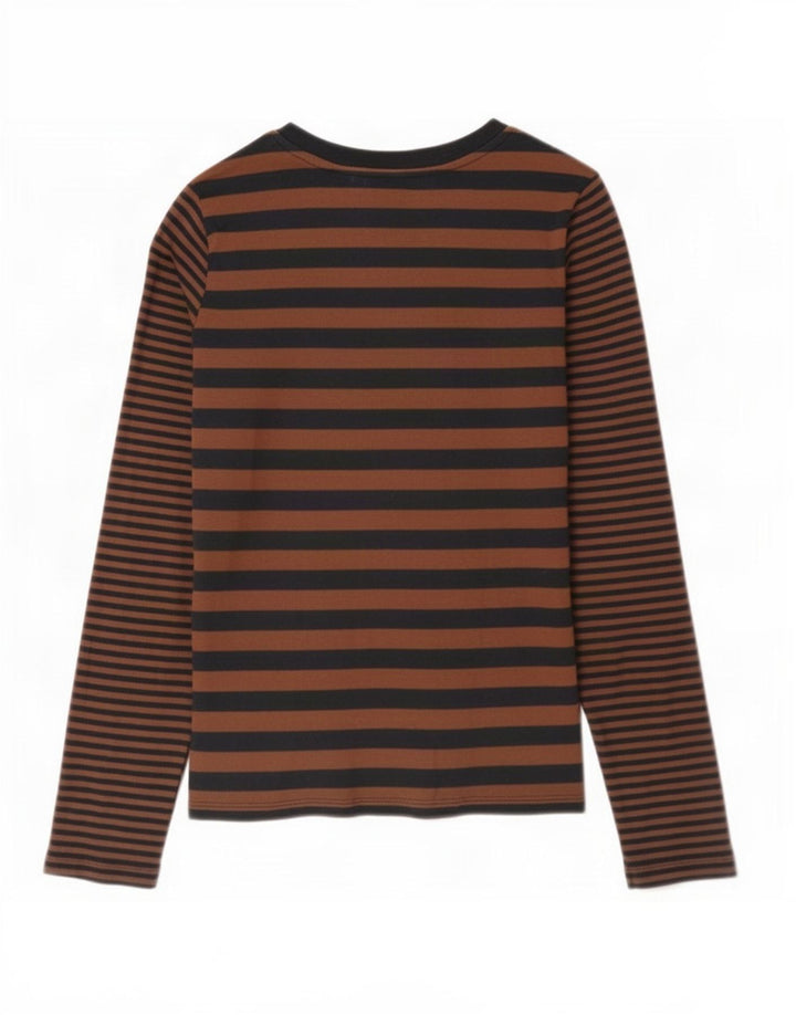 Levi's Dame Top Langærmet UK 14 Medium Brun Stribet Bomuld
