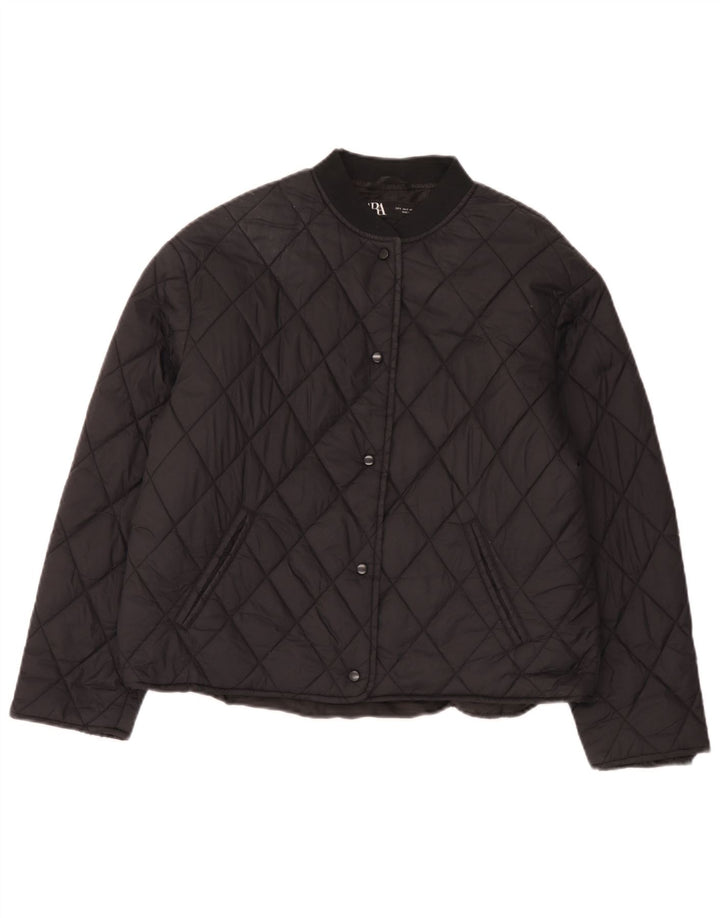 Zara Dame Oversized Quiltet Jakke UK 10 Lille Sort