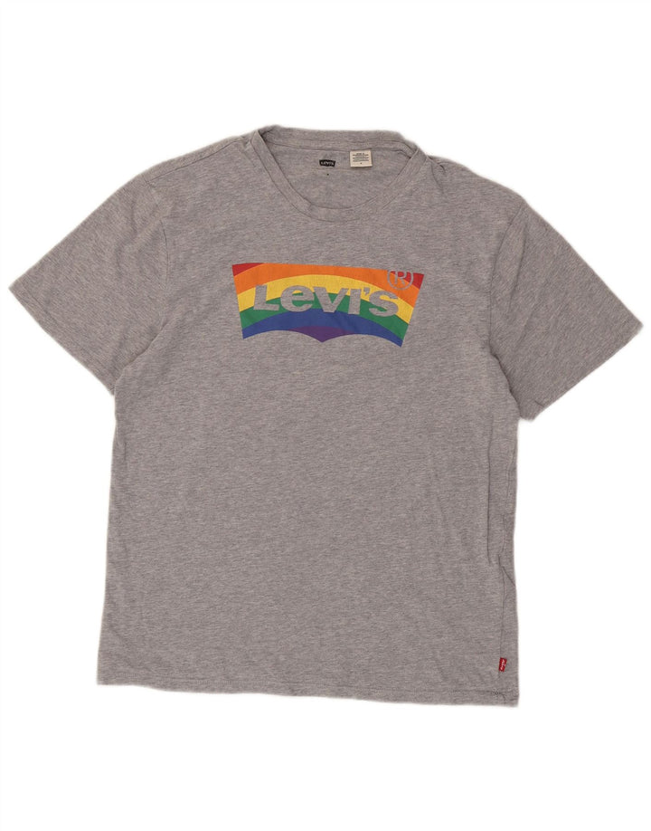 LEVI'S Herre grafisk T-shirt top mellemgrå flækket bomuld