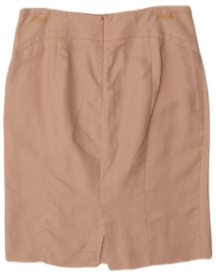 ZARA Blyantnederdel med høj talje til kvinder XL W32 Beige Rayon