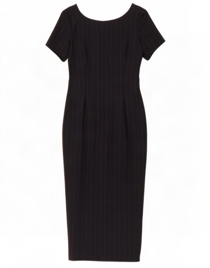 Vintage Dame Maxi Kjole IT 42 Medium Navy Blue Nålestribet Uld
