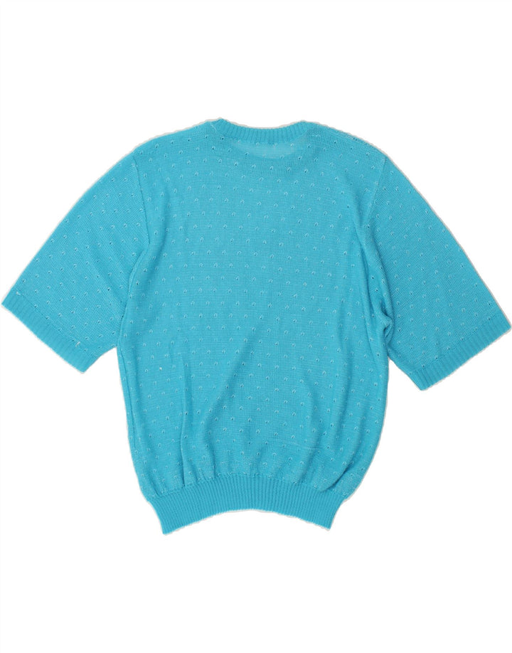 VINTAGE Womens Short Sleeve Crew Neck Jumper Sweater UK 14 Medium Blue Vintage Vintage and Second-Hand Vintage from Messina Hembry 