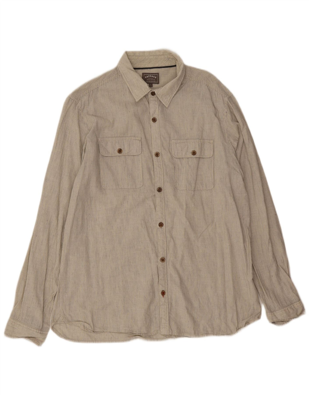 Fat Face Herreskjorte Stor Beige Pinstripe Linen